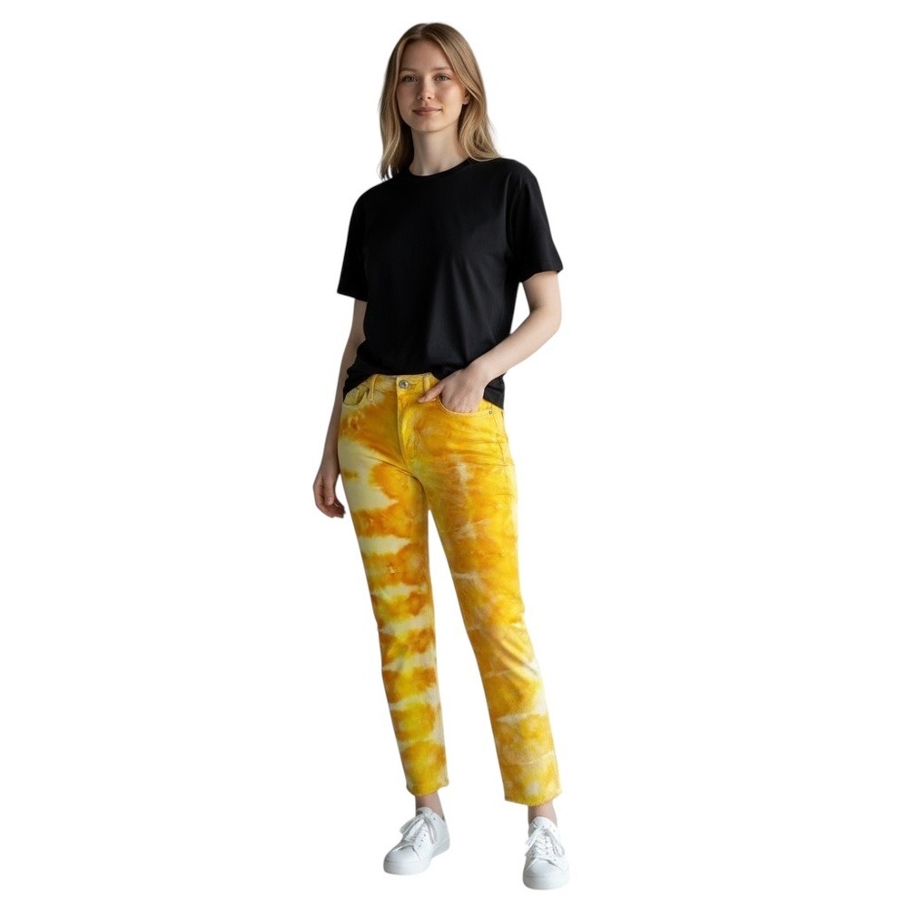 Old Navy Size 8 Straight Jeans Handmade‎ Yellow Tie Dye O.G. High Rise 1160
